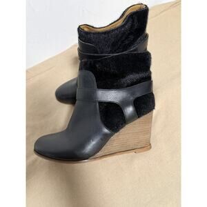 MM6 Margiela Boots Womens Size 40 Black Wedge Fur Ankle Made In Italy